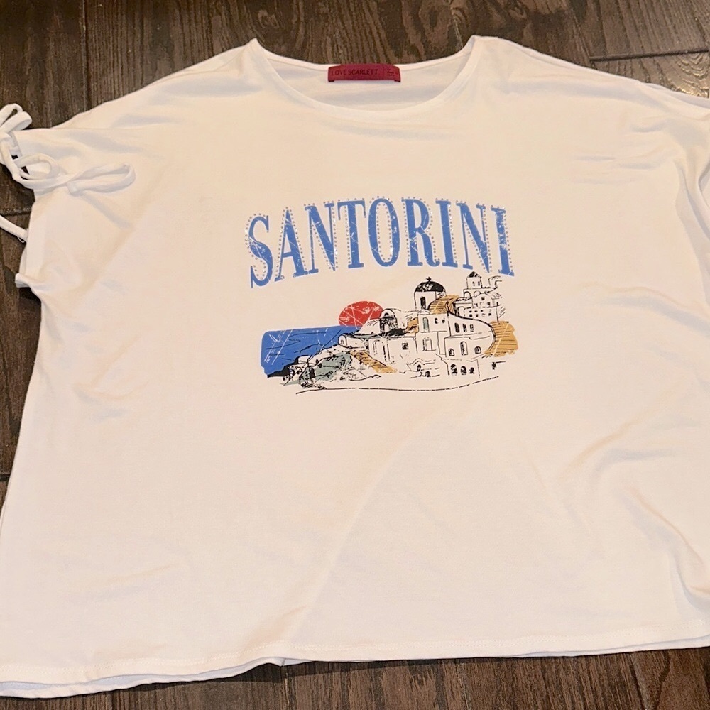 Love Scarlett White Santorini Graphic T-Shirt size 1X new with tags